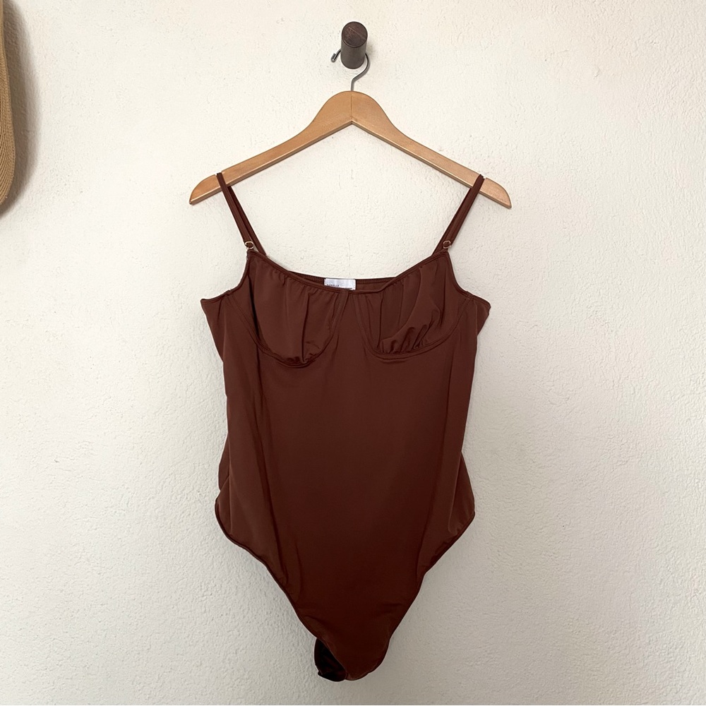 Stretch bodysuit in brown by Danielle Bernstein weworewhat